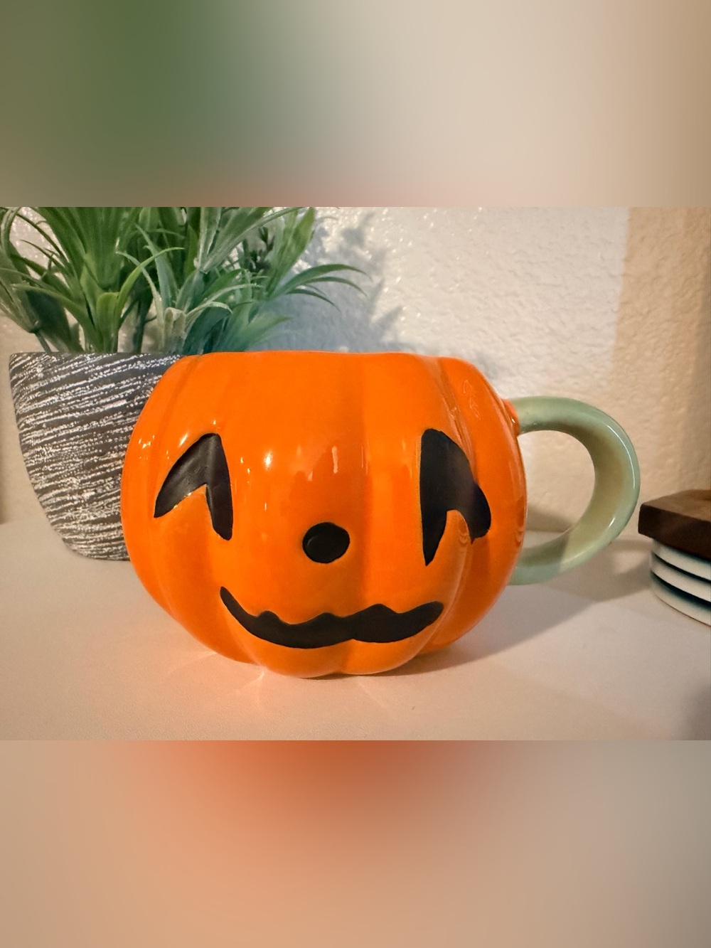 Stoneware Halloween Jack-O'-Lantern Pumpkin Mug - Orange & Black